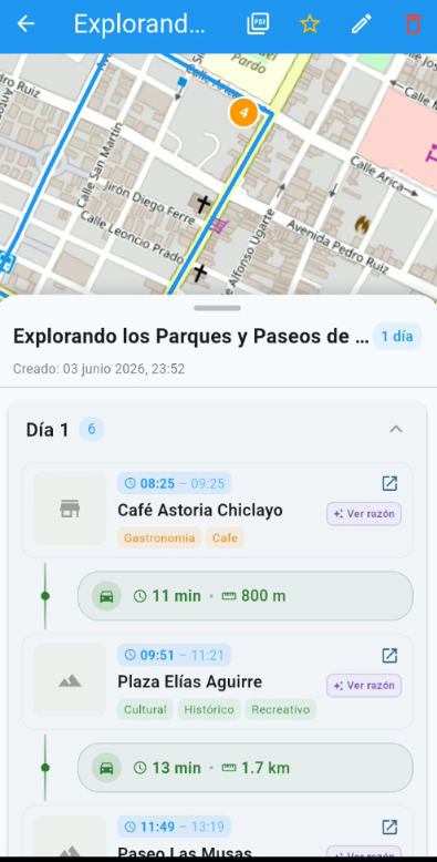 App TuriFast — itinerario generado